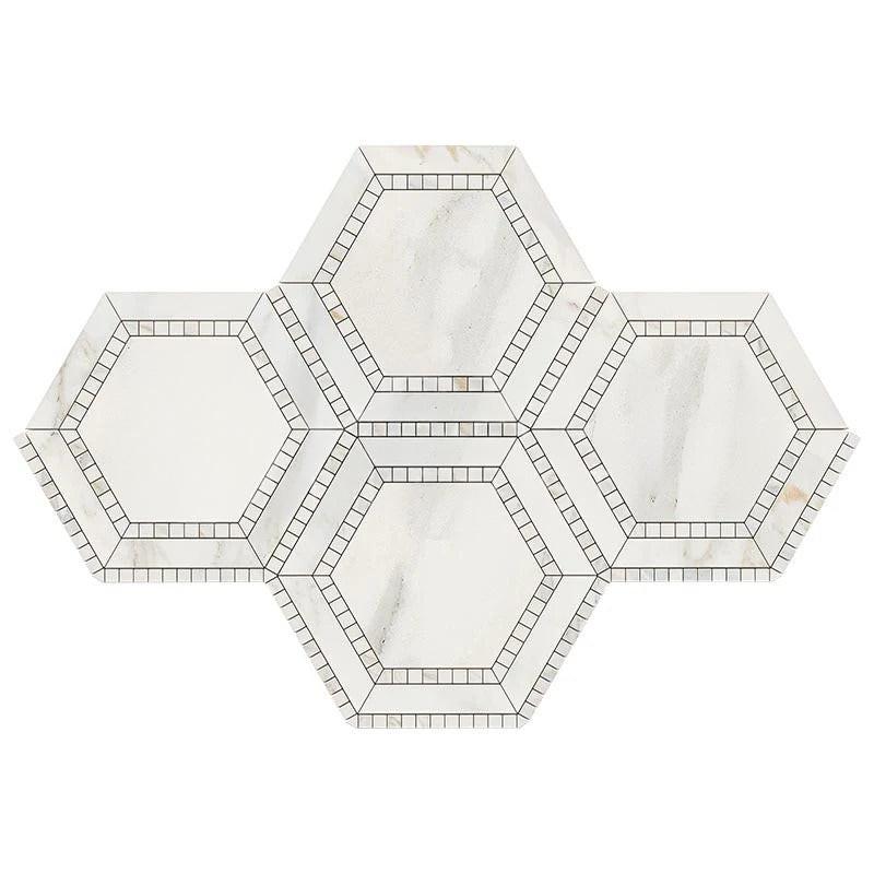 Calacatta Gold Marble Polished 5" Hexagon Combination Mosaic Tile w/ Calacatta Gold Border Calacatta Gold Marble Polished 5" Hexagon Combination Mosaic Tile w/ Calacatta Gold Border - American Tile Depot