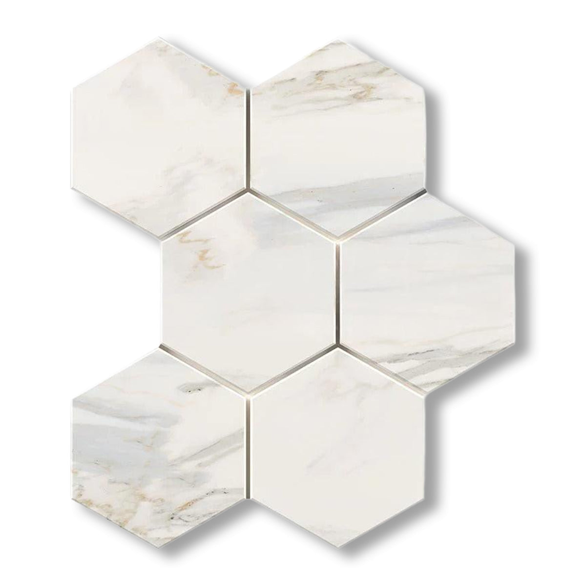 Calacatta Gold Marble Polished 5" Large Hexagon Mosaic Tile - American Tile Depot