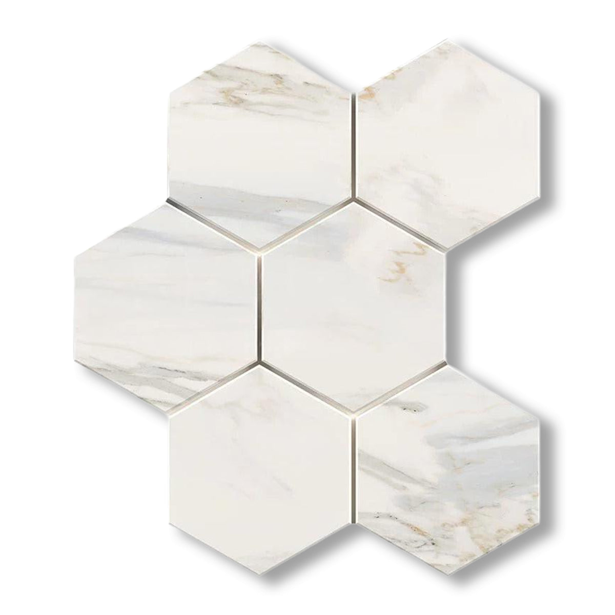 Calacatta Gold Marble Honed 5" Large Hexagon Mosaic Tile - American Tile Depot