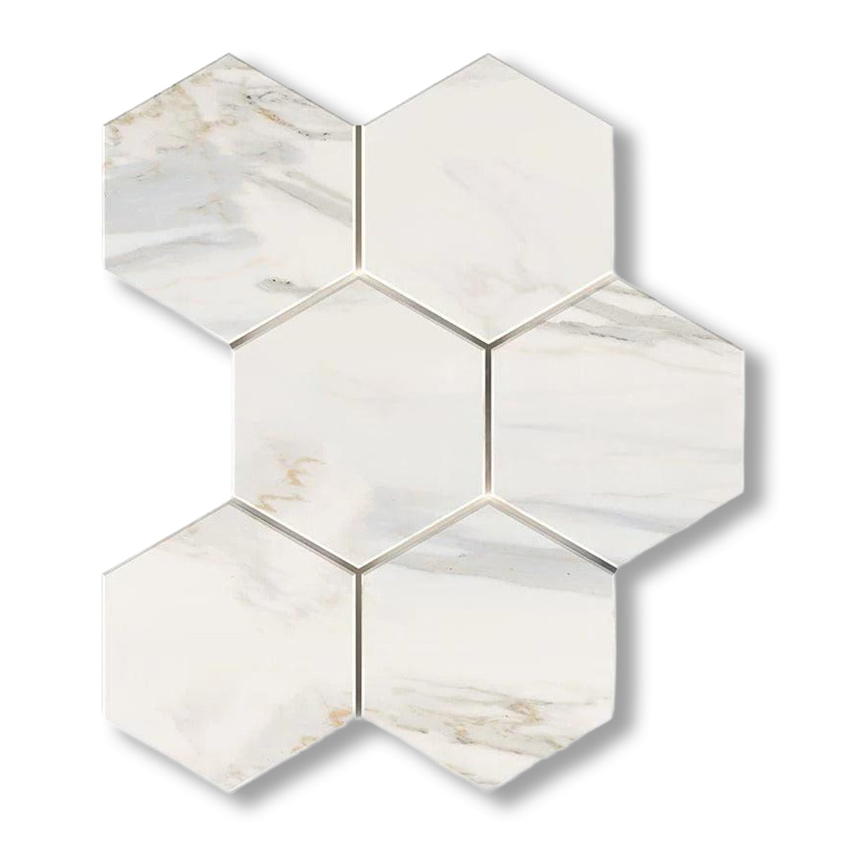 Calacatta Gold Marble Honed 5" Large Hexagon Mosaic Tile - American Tile Depot