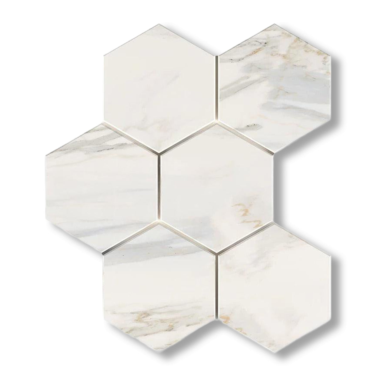 Calacatta Gold Marble Polished 5" Large Hexagon Mosaic Tile - American Tile Depot