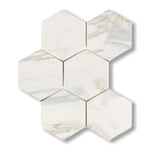 Calacatta Gold Marble Honed 5" Large Hexagon Mosaic Tile - American Tile Depot