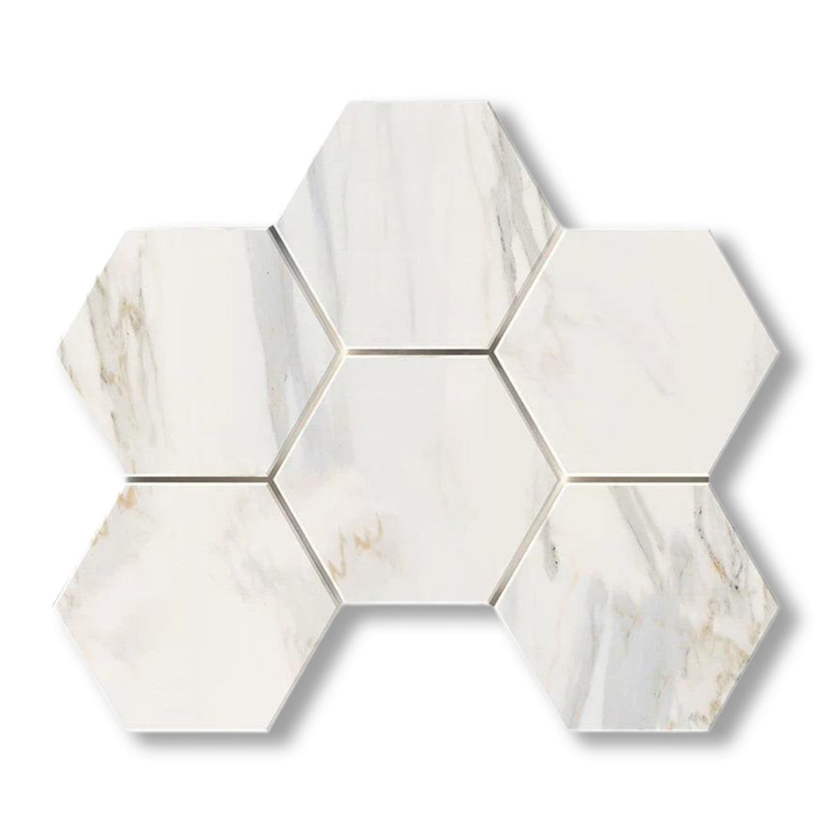 Calacatta Gold Marble Honed 5" Large Hexagon Mosaic Tile - American Tile Depot