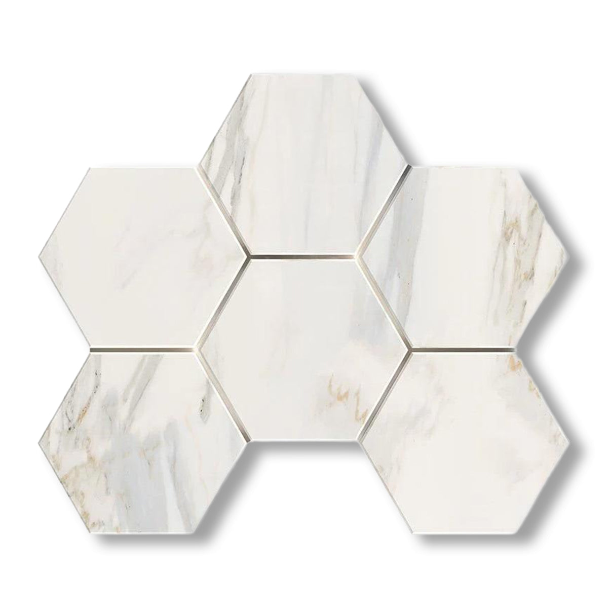 Calacatta Gold Marble Polished 5" Large Hexagon Mosaic Tile - American Tile Depot