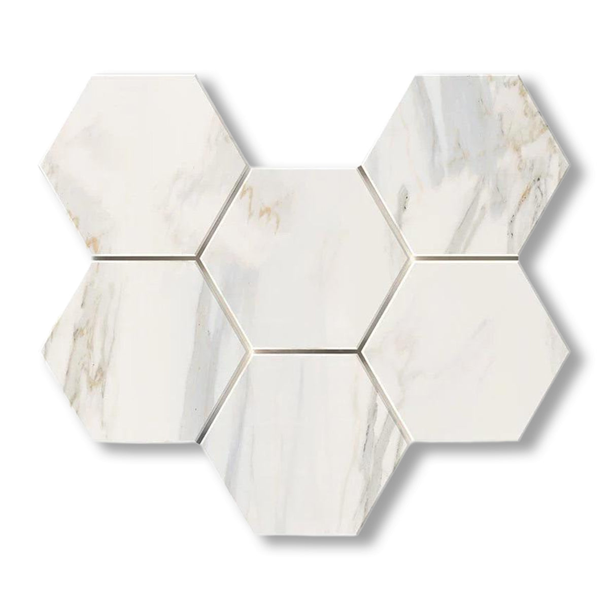 Calacatta Gold Marble Honed 5" Large Hexagon Mosaic Tile - American Tile Depot