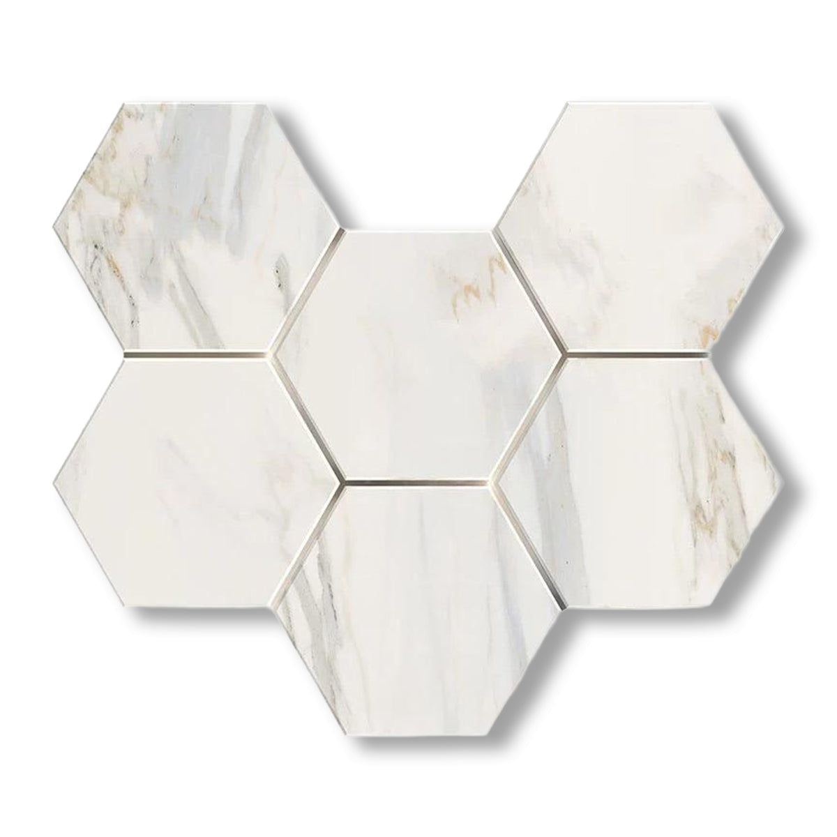 Calacatta Gold Marble Polished 5" Large Hexagon Mosaic Tile - American Tile Depot