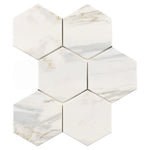 Calacatta Gold Marble Polished 5" Large Hexagon Mosaic Tile Calacatta Gold Marble Polished 5" Large Hexagon Mosaic Tile - American Tile Depot