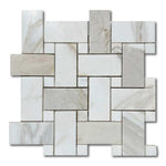Calacatta Gold Marble Polished Large Basketweave Mosaic Tile w/ Calacatta Gold Dots Calacatta Gold Marble Polished Large Basketweave Mosaic Tile w/ Calacatta Gold Dots - American Tile Depot
