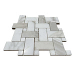 Calacatta Gold Marble Polished Large Basketweave Mosaic Tile w/ Calacatta Gold Dots Calacatta Gold Marble Polished Large Basketweave Mosaic Tile w/ Calacatta Gold Dots - American Tile Depot