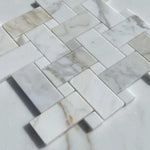 Calacatta Gold Marble Polished Large Basketweave Mosaic Tile w/ Calacatta Gold Dots Calacatta Gold Marble Polished Large Basketweave Mosaic Tile w/ Calacatta Gold Dots - American Tile Depot