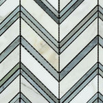 Calacatta Gold Marble Polished Large Chevron Mosaic Tile w/ Blue-Gray Marble Strips Calacatta Gold Marble Polished Large Chevron Mosaic Tile w/ Blue-Gray Marble Strips - American Tile Depot