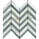 Calacatta Gold Marble Polished Large Chevron Mosaic Tile w/ Blue-Gray Marble Strips Calacatta Gold Marble Polished Large Chevron Mosaic Tile w/ Blue-Gray Marble Strips - American Tile Depot