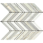 Calacatta Gold Marble Polished Large Chevron Mosaic Tile w/ Calacatta Marble Strips Calacatta Gold Marble Polished Large Chevron Mosaic Tile w/ Calacatta Marble Strips - American Tile Depot