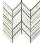 Calacatta Gold Marble Polished Large Chevron Mosaic Tile w/ Calacatta Marble Strips Calacatta Gold Marble Polished Large Chevron Mosaic Tile w/ Calacatta Marble Strips - American Tile Depot