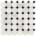 Calacatta Gold Marble Polished Octagon Mosaic Tile w/ Black Dots Calacatta Gold Marble Polished Octagon Mosaic Tile w/ Black Dots - American Tile Depot