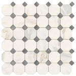 Calacatta Gold Marble Polished Octagon Mosaic Tile w/ Blue-Gray Dots Calacatta Gold Marble Polished Octagon Mosaic Tile w/ Blue-Gray Dots - American Tile Depot