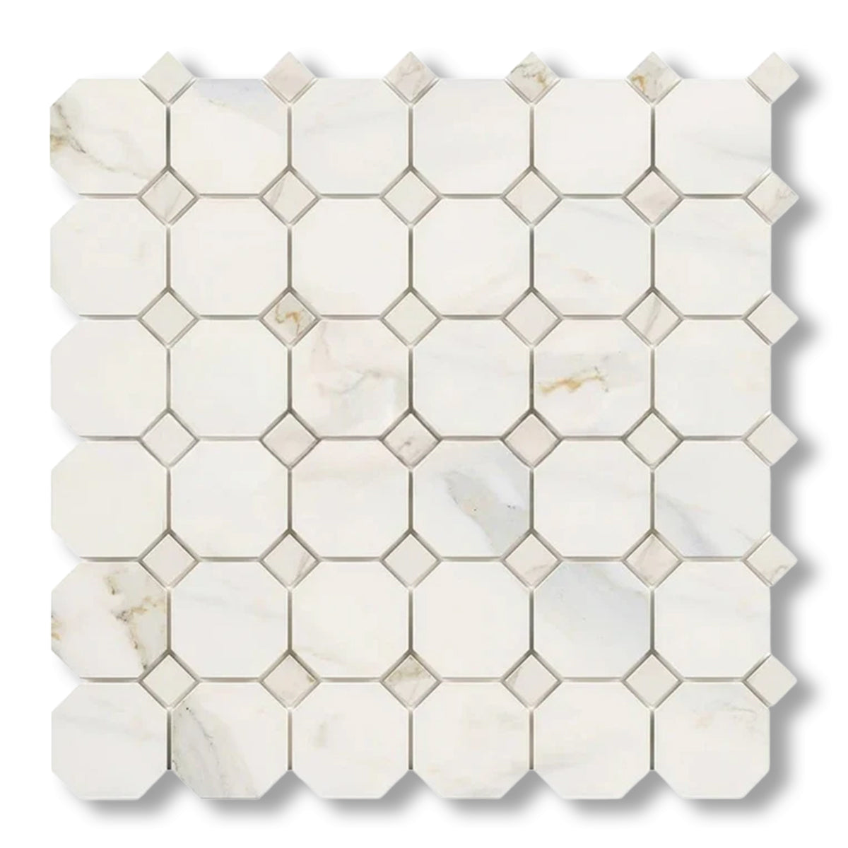 Calacatta Gold Marble Polished Octagon Mosaic Tile w/ Calacatta Gold Dots - American Tile Depot