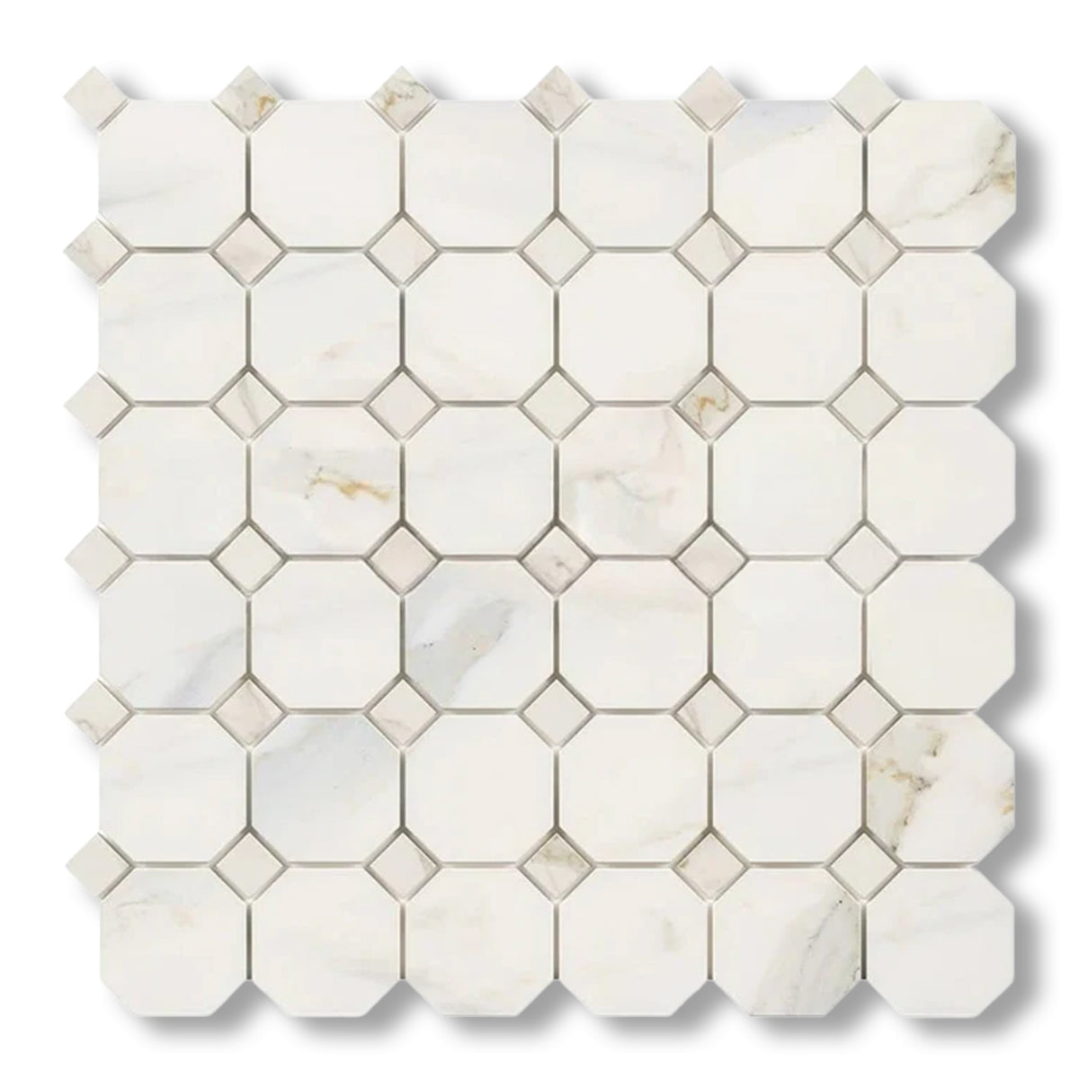 Calacatta Gold Marble Polished Octagon Mosaic Tile w/ Calacatta Gold Dots - American Tile Depot