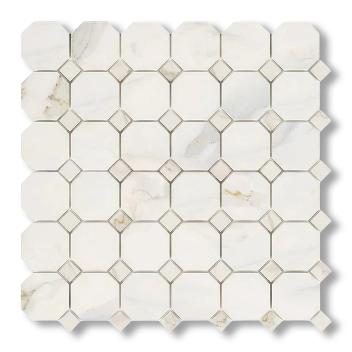 Calacatta Gold Marble Polished Octagon Mosaic Tile w/ Calacatta Gold Dots - American Tile Depot