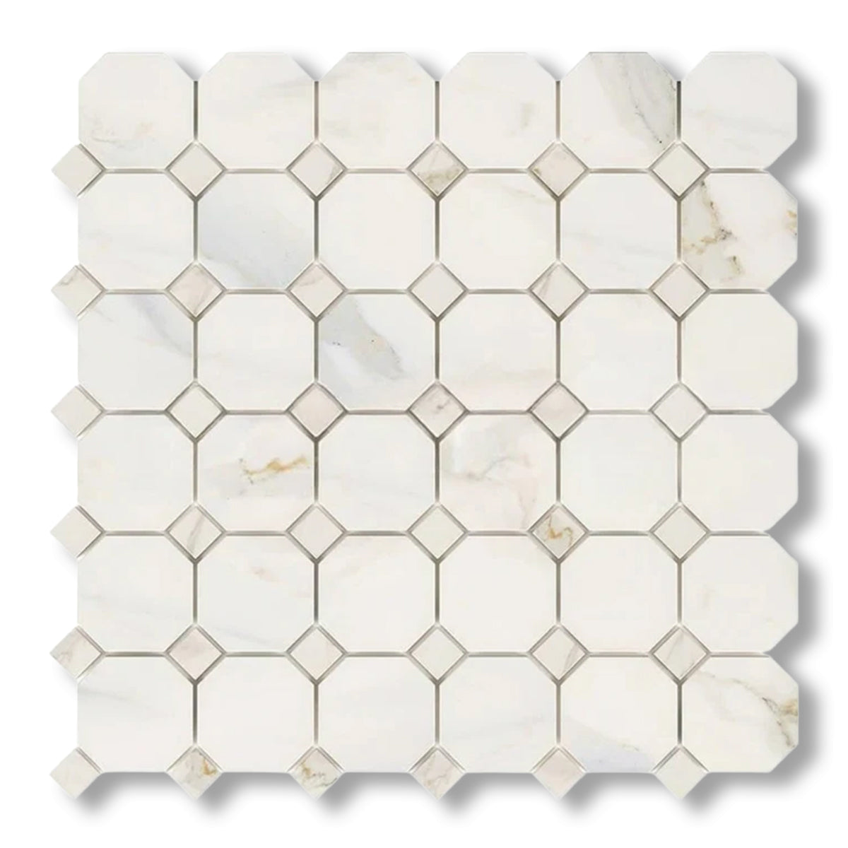 Calacatta Gold Marble Polished Octagon Mosaic Tile w/ Calacatta Gold Dots - American Tile Depot