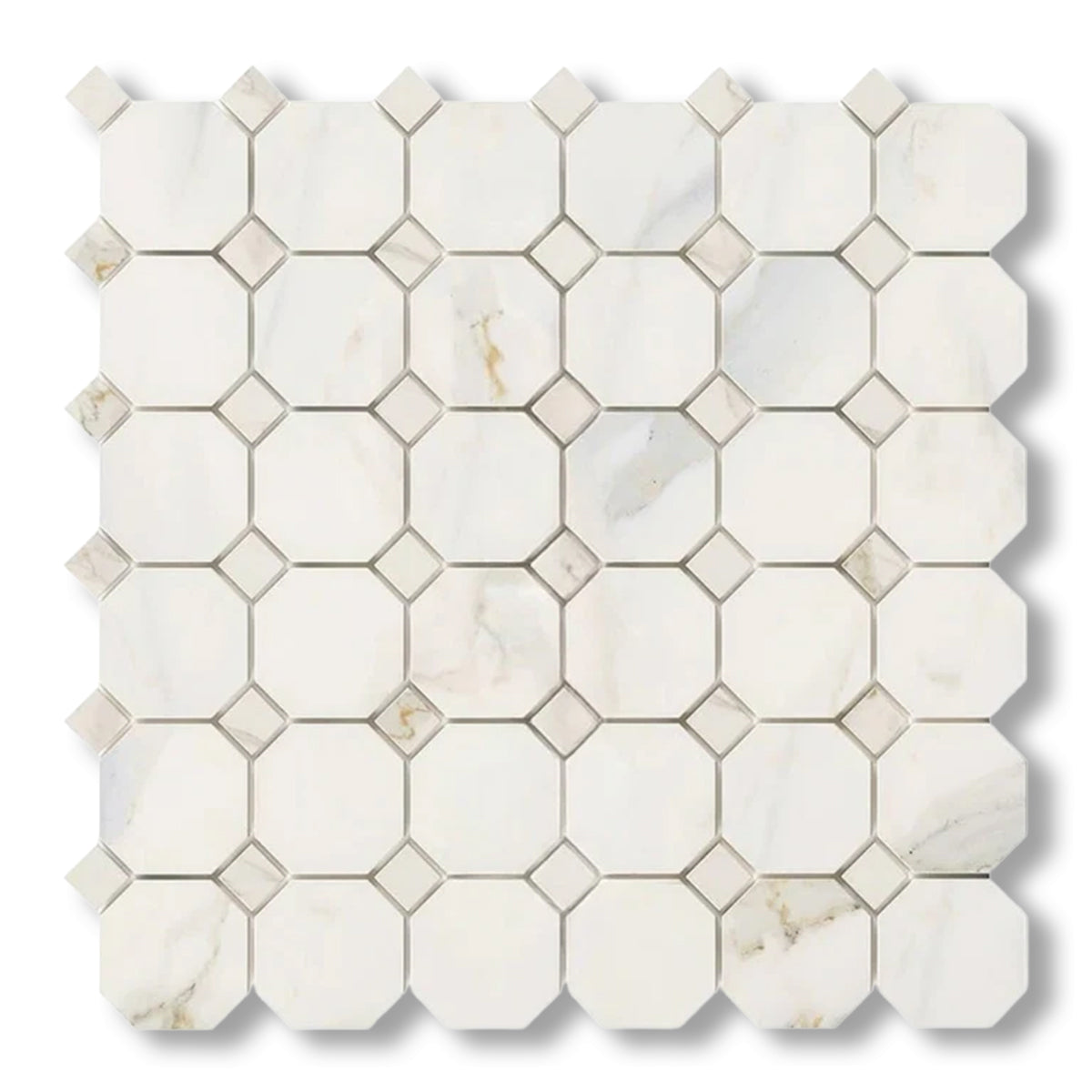 Calacatta Gold Marble Polished Octagon Mosaic Tile w/ Calacatta Gold Dots - American Tile Depot