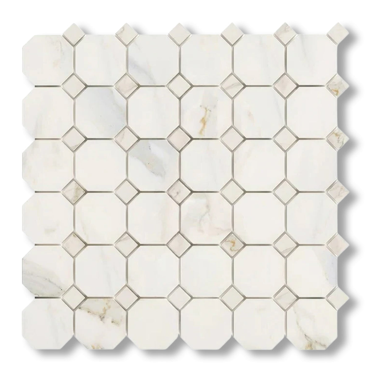 Calacatta Gold Marble Polished Octagon Mosaic Tile w/ Calacatta Gold Dots - American Tile Depot