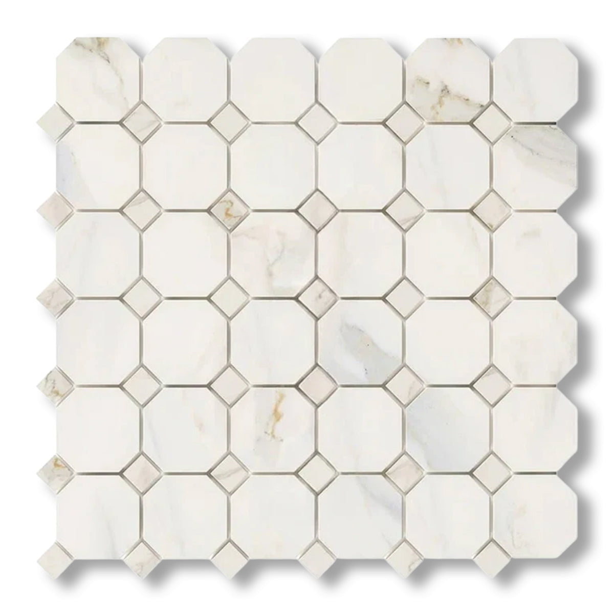 Calacatta Gold Marble Polished Octagon Mosaic Tile w/ Calacatta Gold Dots - American Tile Depot