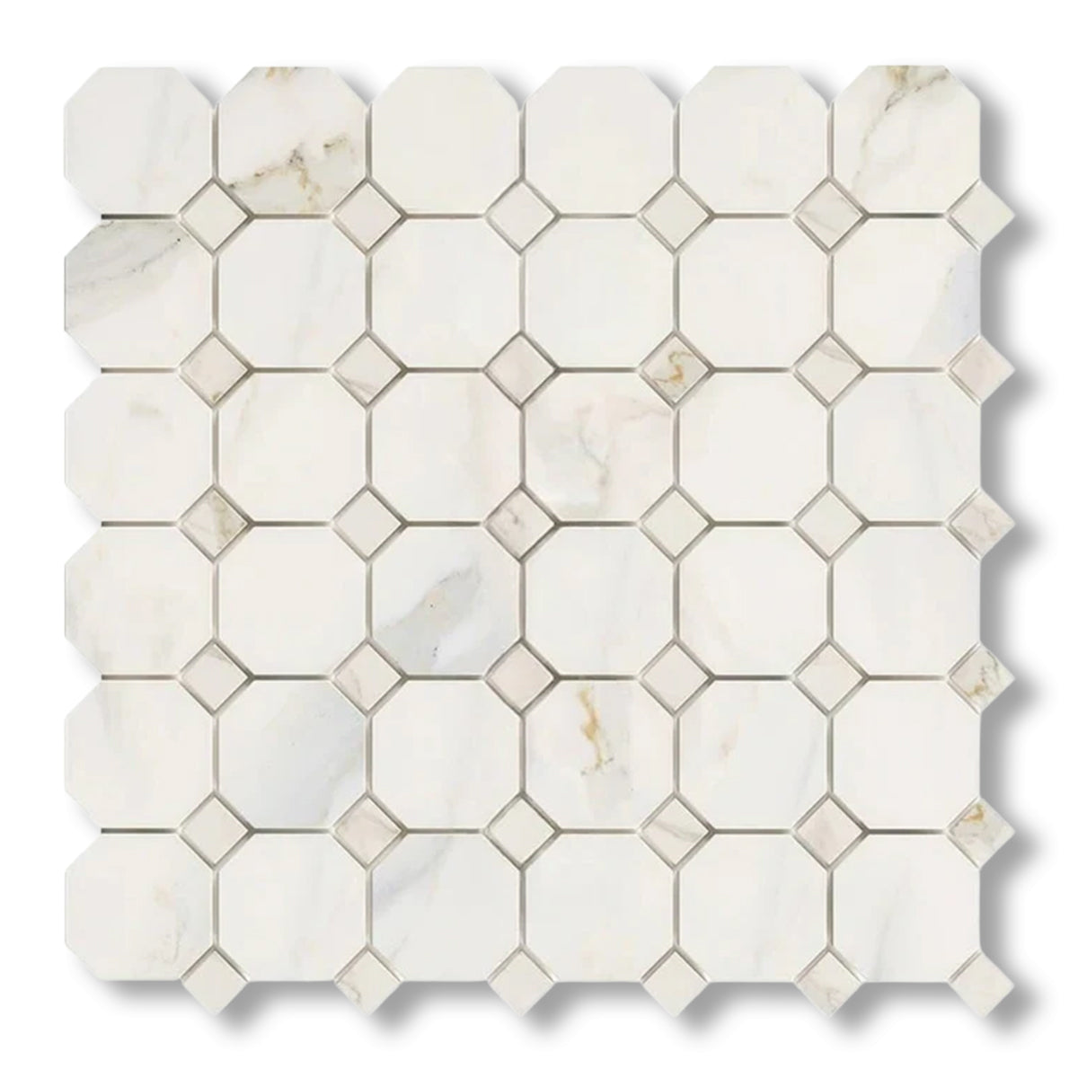 Calacatta Gold Marble Polished Octagon Mosaic Tile w/ Calacatta Gold Dots - American Tile Depot