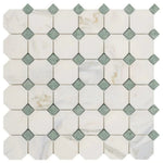 Calacatta Gold Marble Polished Octagon Mosaic Tile w/ Ming Green Dots Calacatta Gold Marble Polished Octagon Mosaic Tile w/ Ming Green Dots - American Tile Depot