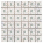 Calacatta Gold Marble Polished Pinwheel Mosaic Tile w/ Ming Green Dots Calacatta Gold Marble Polished Pinwheel Mosaic Tile w/ Ming Green Dots - American Tile Depot