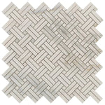 Calacatta Gold Marble Polished Stanza Basketweave Mosaic Tile w/ Calacatta Gold Dots Calacatta Gold Marble Polished Stanza Basketweave Mosaic Tile w/ Calacatta Gold Dots - American Tile Depot