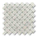 Calacatta Gold Marble Polished Stanza Basketweave Mosaic Tile w/ Ming Green Dots - American Tile Depot