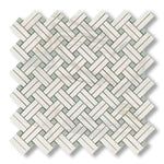 Calacatta Gold Marble Polished Stanza Basketweave Mosaic Tile w/ Ming Green Dots - American Tile Depot