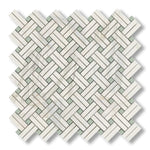 Calacatta Gold Marble Polished Stanza Basketweave Mosaic Tile w/ Ming Green Dots - American Tile Depot