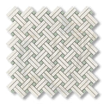 Calacatta Gold Marble Polished Stanza Basketweave Mosaic Tile w/ Ming Green Dots - American Tile Depot