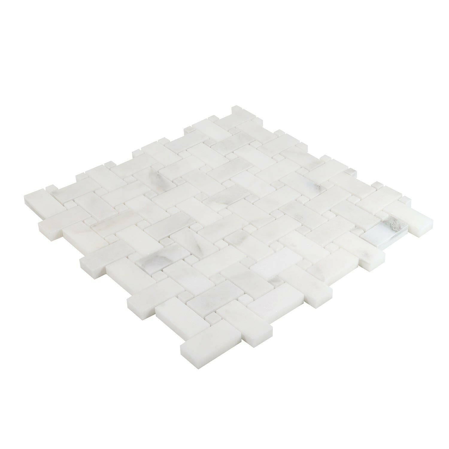 Calacatta Oliva Marble Honed Basketweave Mosaic Tile w/ White Dots Calacatta Oliva Marble Honed Basketweave Mosaic Tile w/ White Dots - American Tile Depot