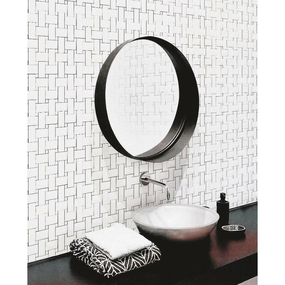 Calacatta Oliva Marble Honed Basketweave Mosaic Tile w/ White Dots Calacatta Oliva Marble Honed Basketweave Mosaic Tile w/ White Dots - American Tile Depot