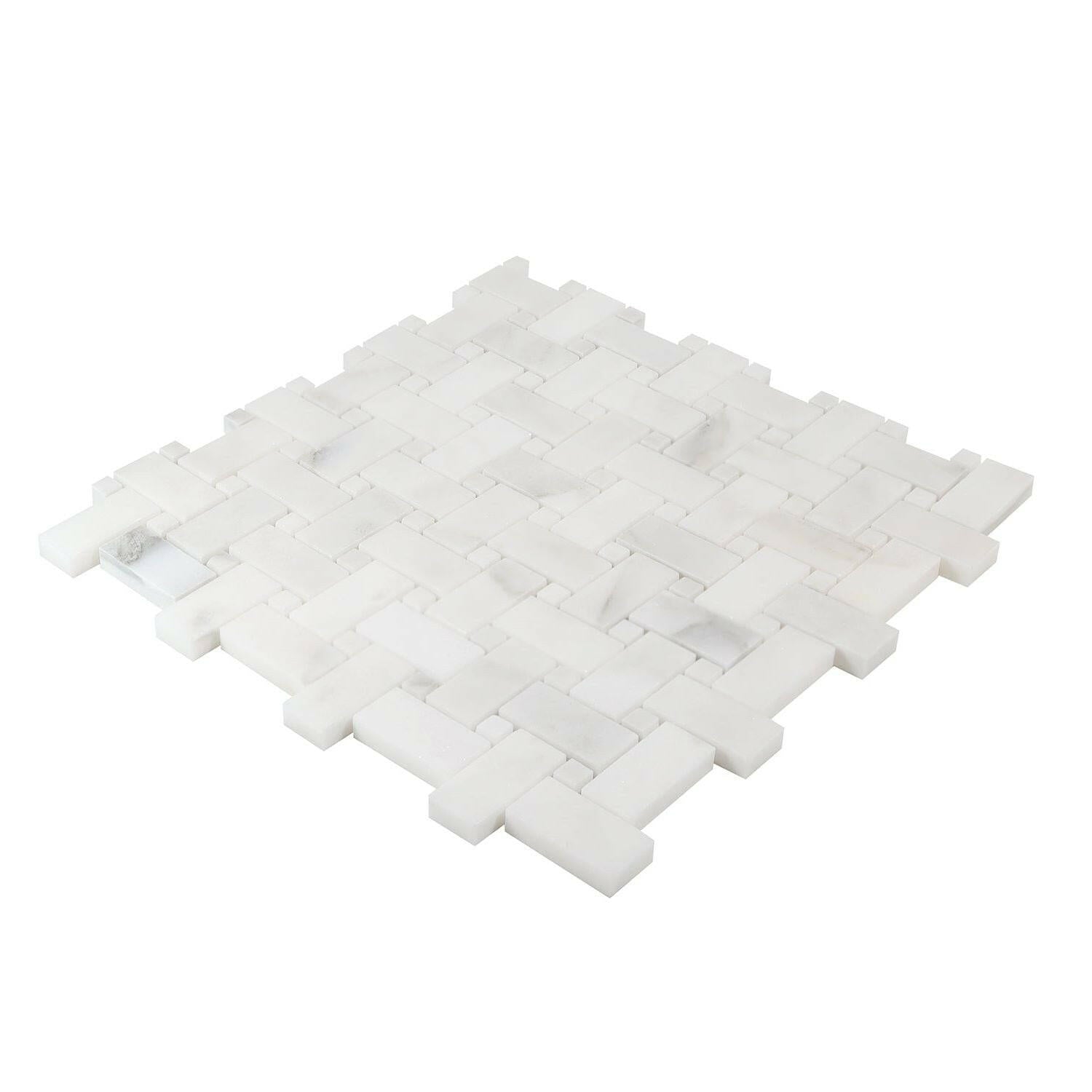 Calacatta Oliva Marble Honed Basketweave Mosaic Tile w/ White Dots Calacatta Oliva Marble Honed Basketweave Mosaic Tile w/ White Dots - American Tile Depot