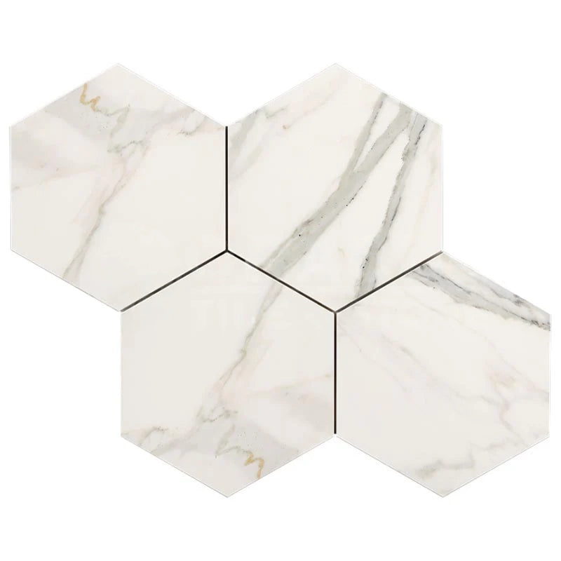 Calacatta Gold Marble Polished 6" Large Hexagon Mosaic Tile
