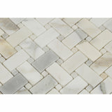 Calacatta Gold Marble Honed Basketweave Mosaic Tile w/ Calacatta Gold Dots