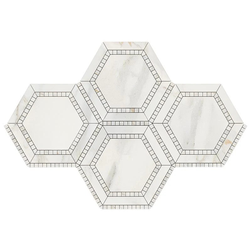 Calacatta Gold Marble Polished 5" Hexagon Combination Mosaic Tile w/ Calacatta Gold Border