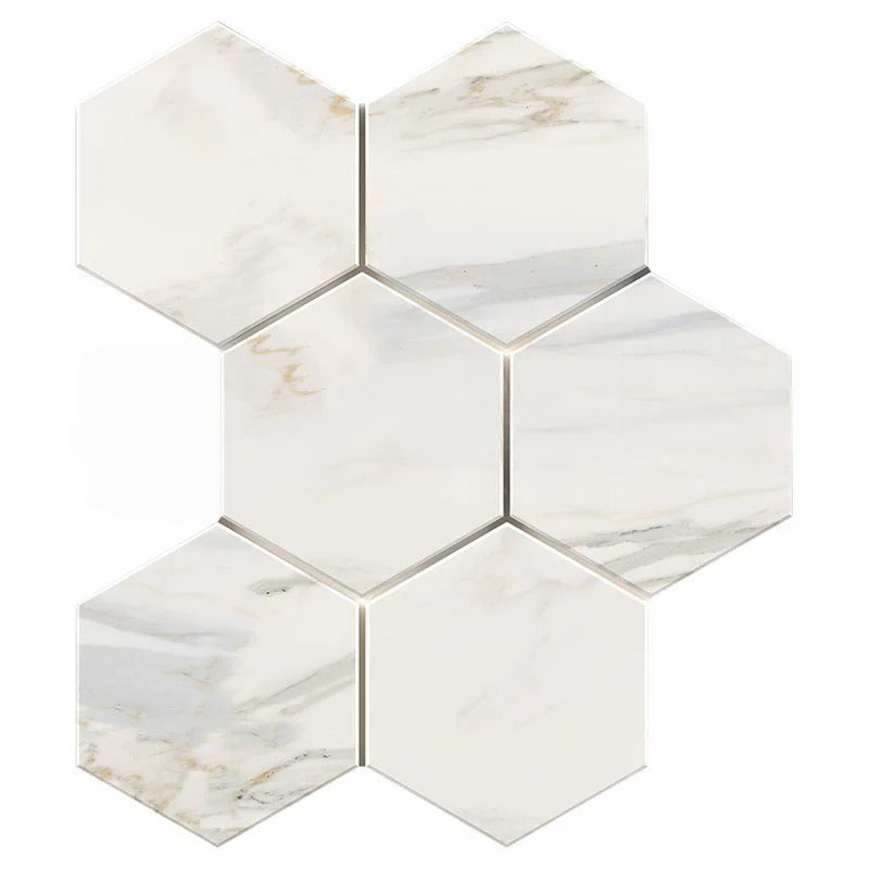 Calacatta Gold Marble Polished 5" Large Hexagon Mosaic Tile
