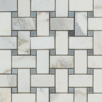 Calcutta Marble Honed Basketweave Mosaic Tile w/ Blue-Gray Dots | FINAL SALE Calcutta Marble Honed Basketweave Mosaic Tile w/ Blue-Gray Dots | FINAL SALE - American Tile Depot