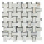 Calcutta Marble Honed Basketweave Mosaic Tile w/ Blue-Gray Dots | FINAL SALE Calcutta Marble Honed Basketweave Mosaic Tile w/ Blue-Gray Dots | FINAL SALE - American Tile Depot