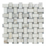 Calcutta Marble Honed Basketweave Mosaic Tile w/ Blue-Gray Dots | FINAL SALE Calcutta Marble Honed Basketweave Mosaic Tile w/ Blue-Gray Dots | FINAL SALE - American Tile Depot