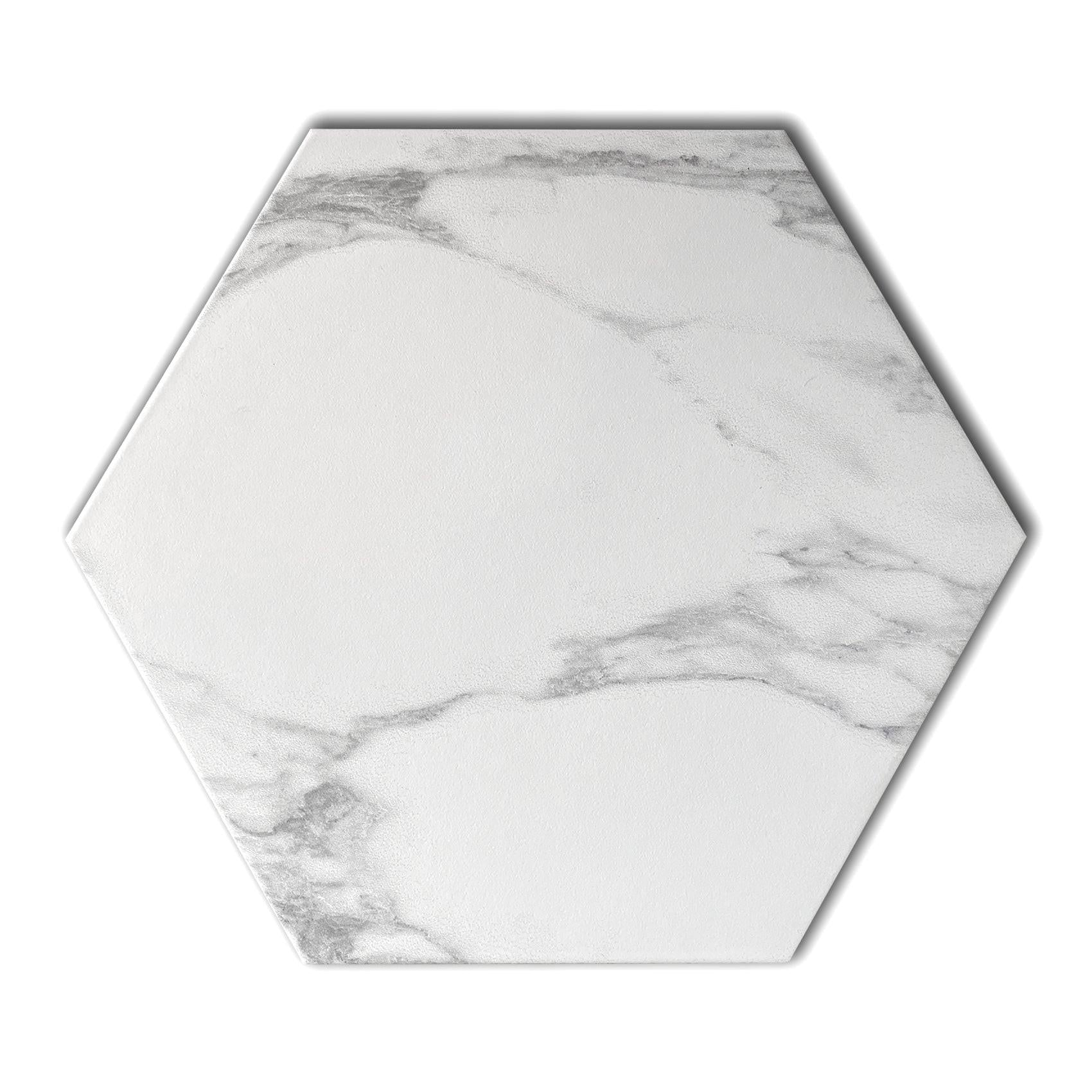 Campanili Carrara Matte Marble Look 13.5" Hexagon Porcelain Tile - American Tile Depot