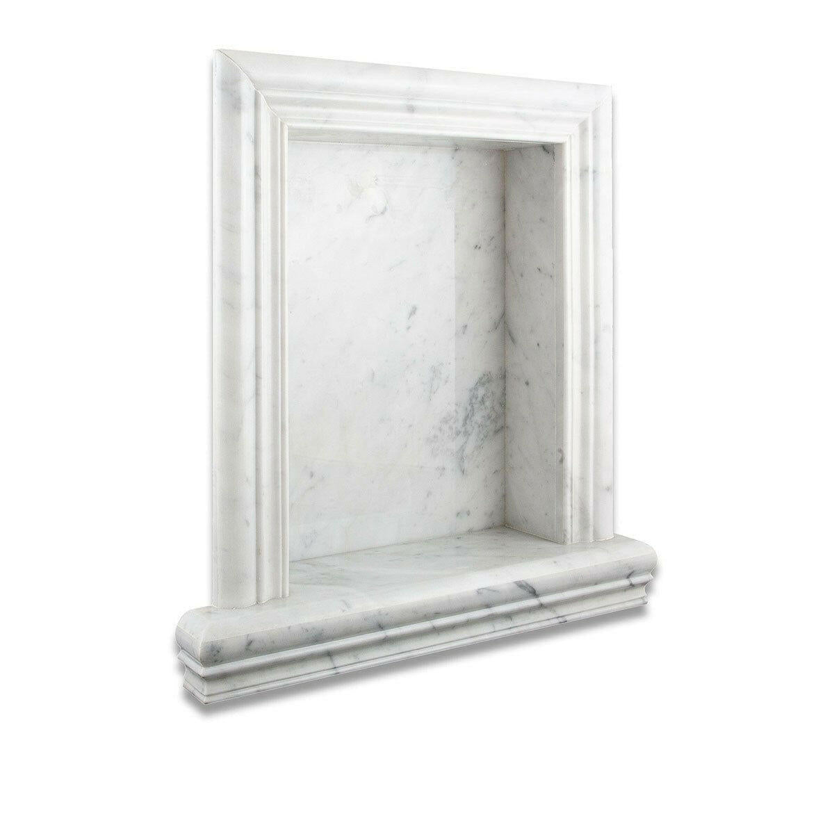 Carrara White Marble Hand-Made Custom Shampoo Niche / Shelf - LARGE - Honed Carrara White Marble Hand-Made Custom Shampoo Niche / Shelf - LARGE - Honed - American Tile Depot