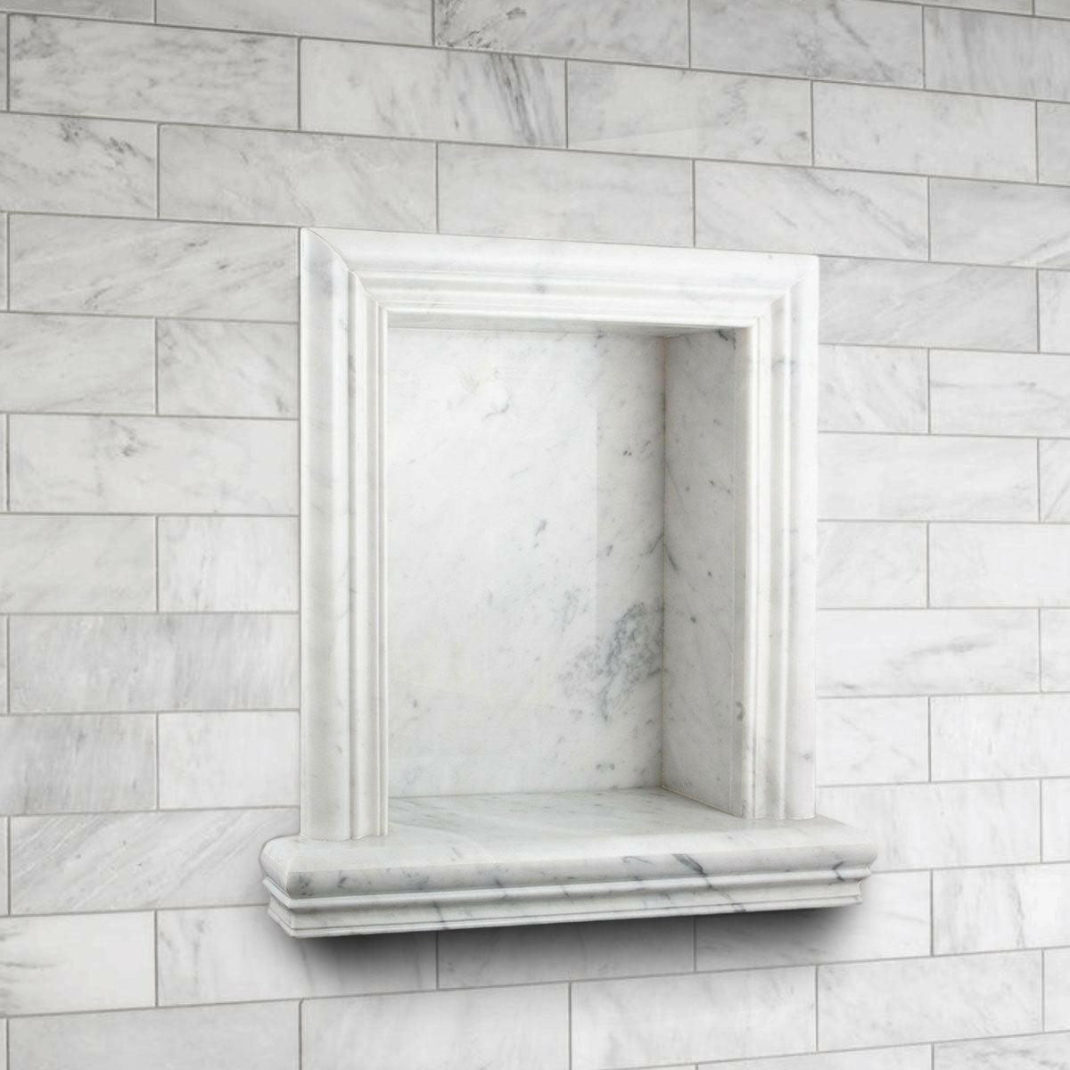 Carrara White Marble Hand-Made Custom Shampoo Niche / Shelf - LARGE - Polished Carrara White Marble Hand-Made Custom Shampoo Niche / Shelf - LARGE - Polished - American Tile Depot