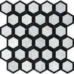 Carrara White Marble Honed 2" Vortex Hexagon Mosaic Tile w/ Black Border - American Tile Depot