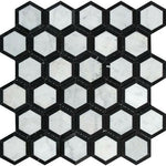 Carrara White Marble Honed 2" Vortex Hexagon Mosaic Tile w/ Black Border - American Tile Depot